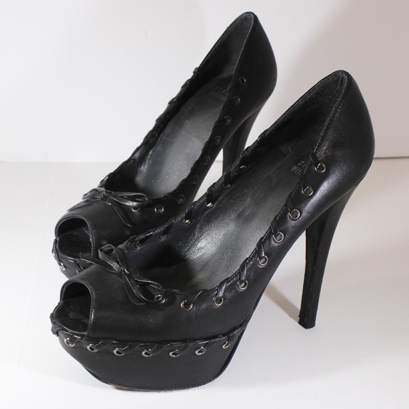 STUART WEITZMAN Black Platform Stiletto High Heel Genuine Leather Lace Detail 8 - Picture 11 of 12